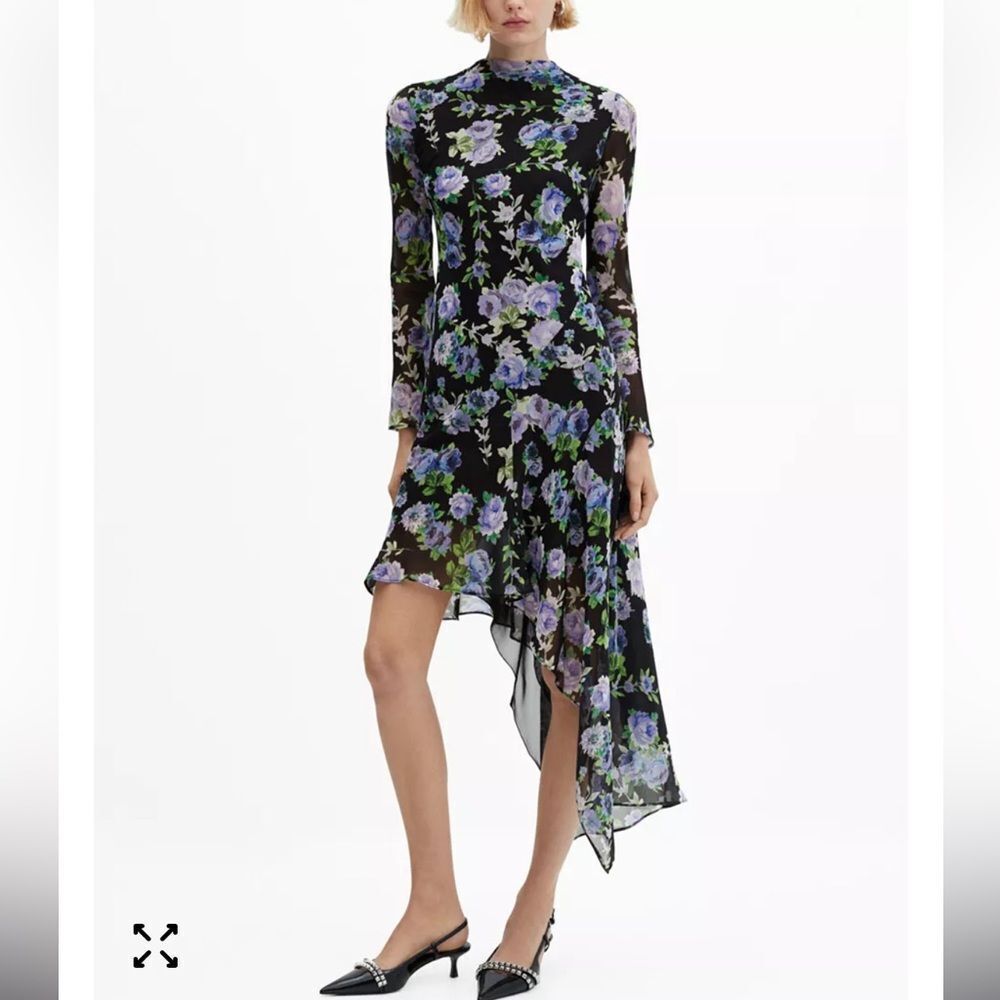 Mango Salma Floral Asymmetrical Hem Dress Size XXS